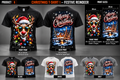 Christmas Festive Reindeer T-shirt front and back black white grey; illustrative print dimensions