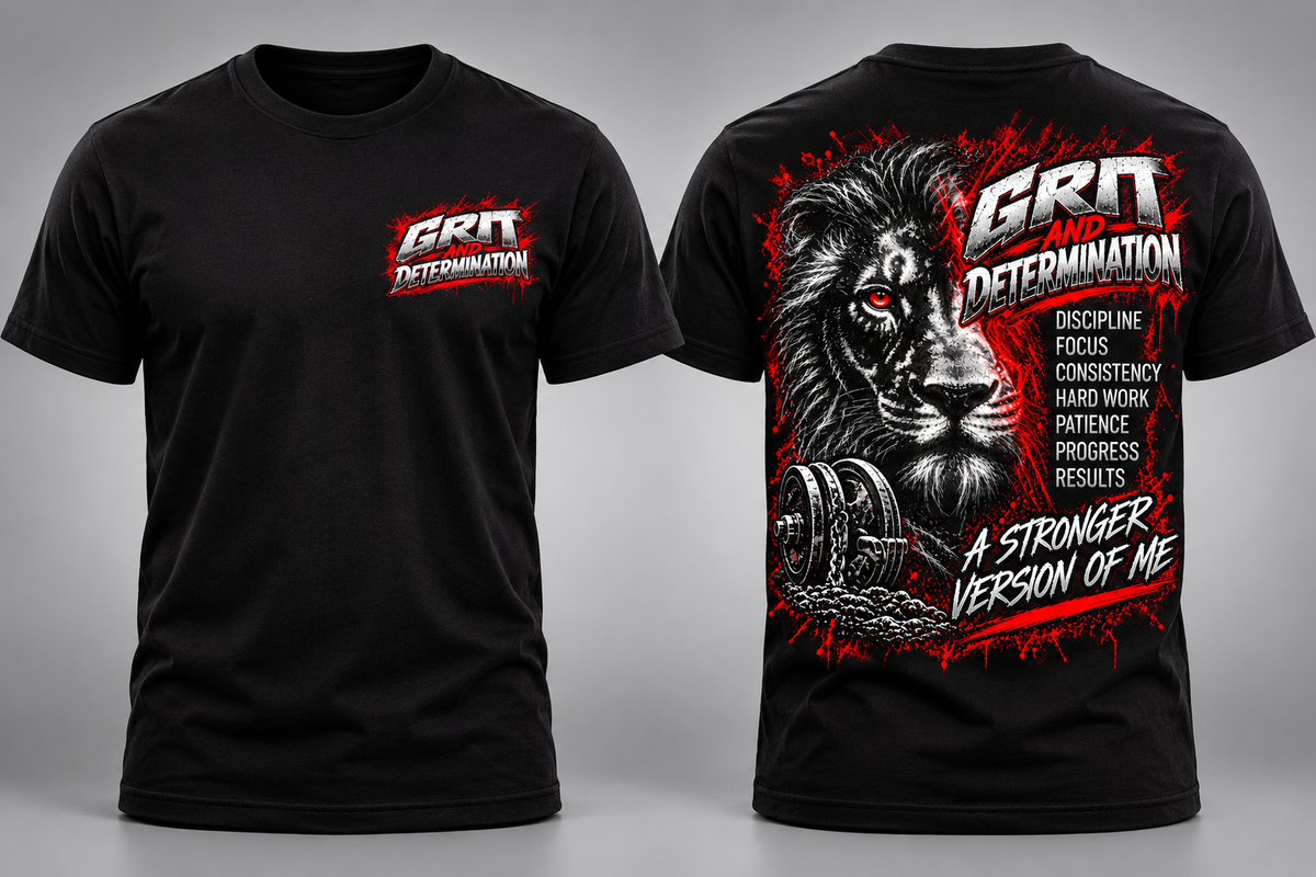 Premium studio mockup black GRIT T-shirt front and back