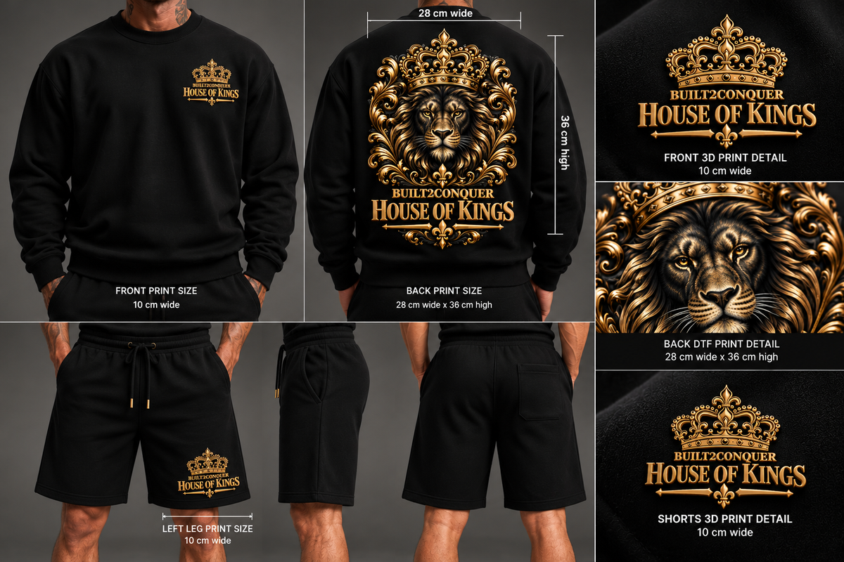 House of Kings black matching crew-neck and shorts set mockup